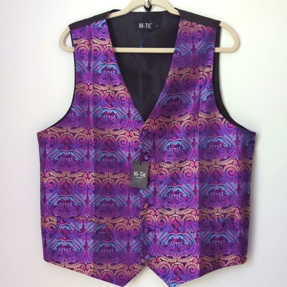 NWT Men's Hi Tie Purple Paisley Vest Size Large - Picture 1 of 7